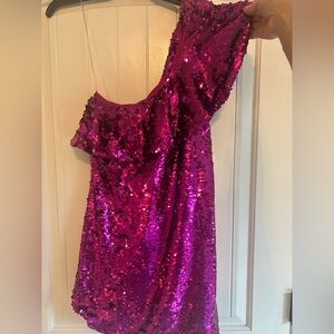One Shoulder Pink Sequin Dress